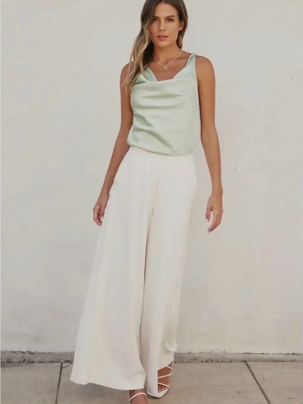Ecru Wide Leg Pull on Pants